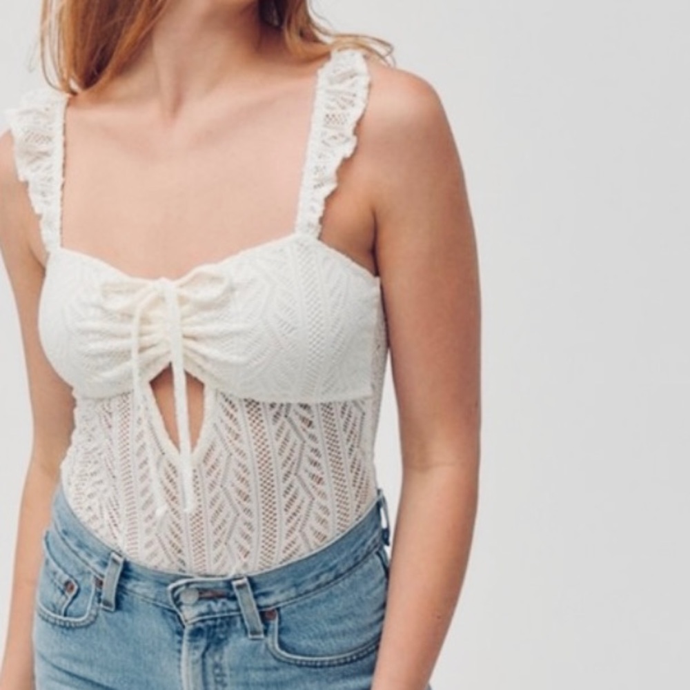Urban Outfitters Cameron Crochet Cream White Cutout Bodysuit - Picture 1 of 7